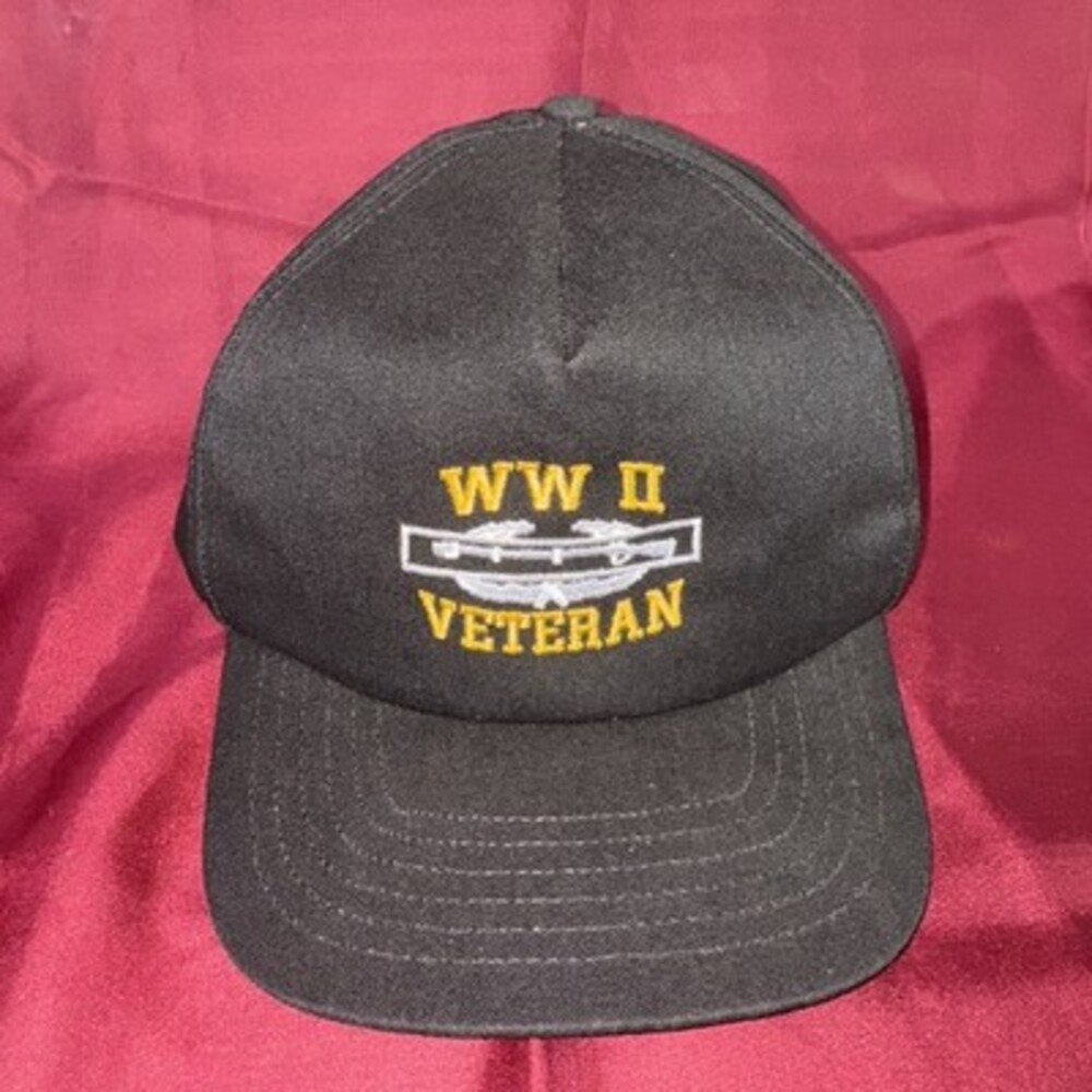 WWII Veteran Black Hat Snapback Trucker Cap Gun 2nd Amendment Made in USA.